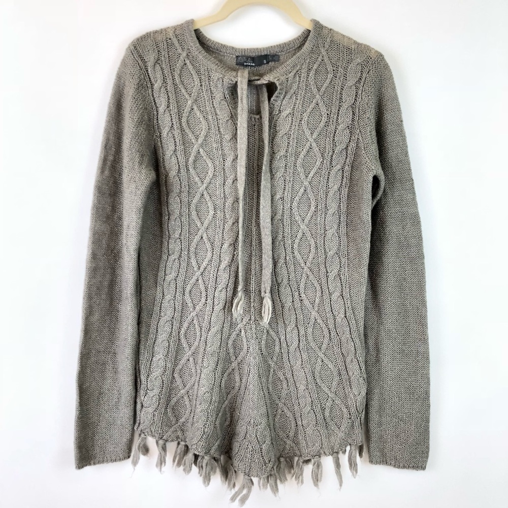 Prana Shelby Poncho Fringe Sweater Fringe Gray S